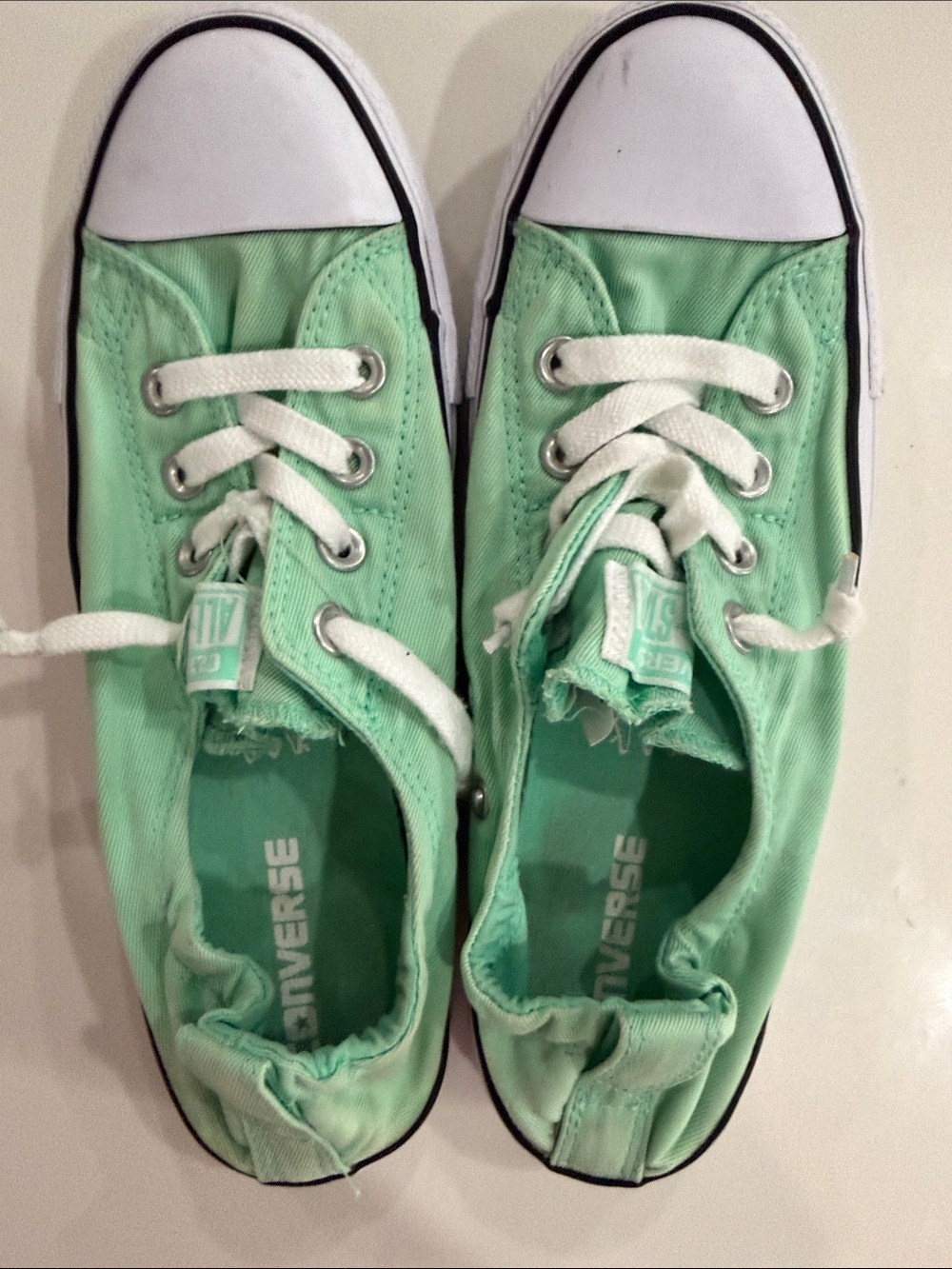 Converse Low Top Canvas Sneakers in Mint Green with White Accents - Picture 5 of 7